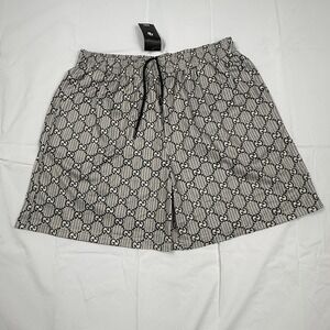 OB Mens XXL Monogram Mesh Athletic Shorts Cream Black Drawstring New